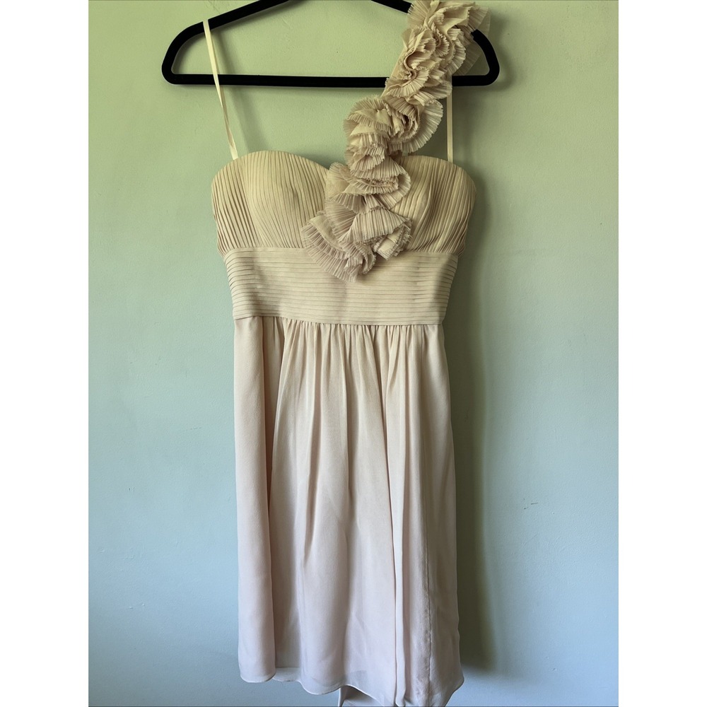 BCBG MAX AZRIA BARE PINK THALIA ONE-SHOULDER Silk DRESS Size 8 Party Romantic